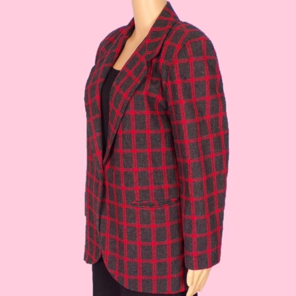 CROSS COUNTRY FASHIONS size 12P black/red plaid blazer acrylic/wool/polyester - Picture 10 of 14